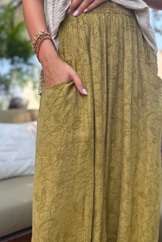 Tasha Damask Bloom Pant Deep Olive